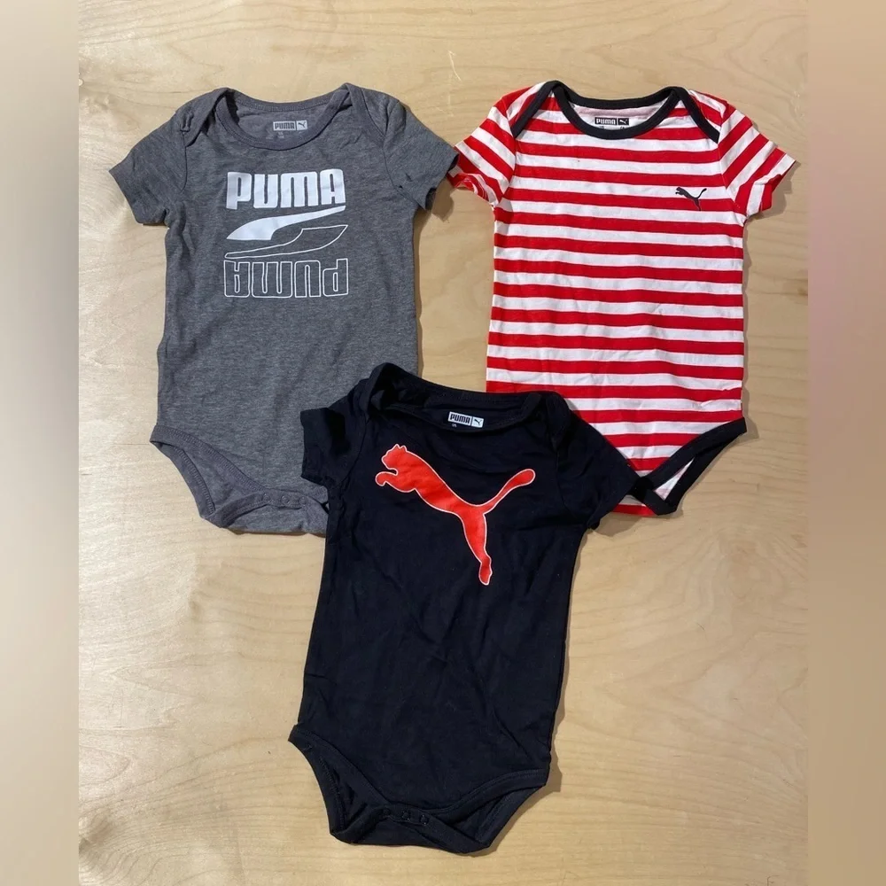 Puma Kids Bodysuit Trio - Gray, Red, and Black 18 M (PF)